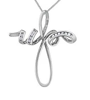 10K White Gold 0.06 cttw Diamond Cross Pendant, 18"