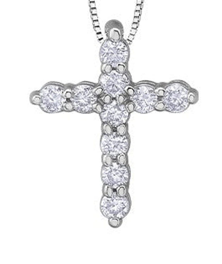 10K White Gold 0.15 cttw Diamond Cross Pendant, 18"