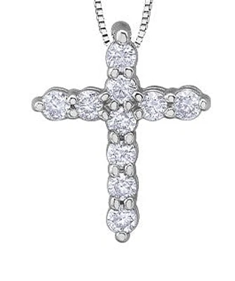 10K White Gold 0.15 cttw Diamond Cross Pendant, 18"
