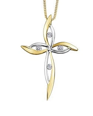 10K White and Yellow Gold 0.08 cttw Diamond Cross Pendant, 18"