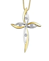 10K White and Yellow Gold 0.08 cttw Diamond Cross Pendant, 18"