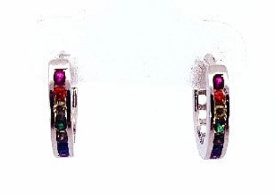 925 Silver Earrings Rainbow Coloured Cubic Zirconia Huggies