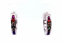 925 Silver Earrings Rainbow Coloured Cubic Zirconia Huggies