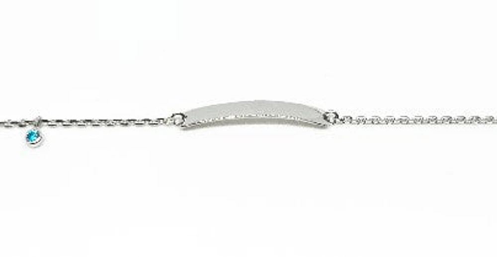 Engravable 925 Sterling Silver Bar Baby Bracelet with Blue Cubic Zirconia adjustable rolo link 6.5"