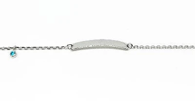 Engravable 925 Sterling Silver Bar Baby Bracelet with Blue Cubic Zirconia adjustable rolo link 6.5"