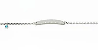 Engravable 925 Sterling Silver Bar Baby Bracelet with Blue Cubic Zirconia adjustable rolo link 6.5"