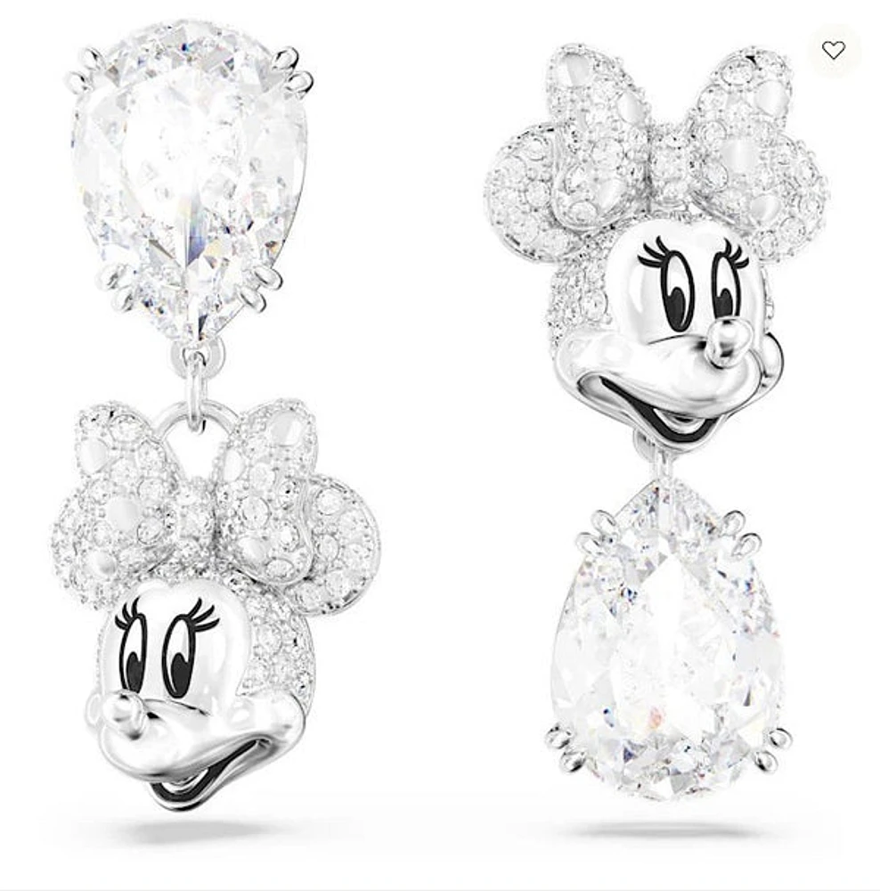 Swarovski Disney Minnie Mouse drop earrings Asymmetrical design, White, Rhodium plated 5668779 - Discontinued