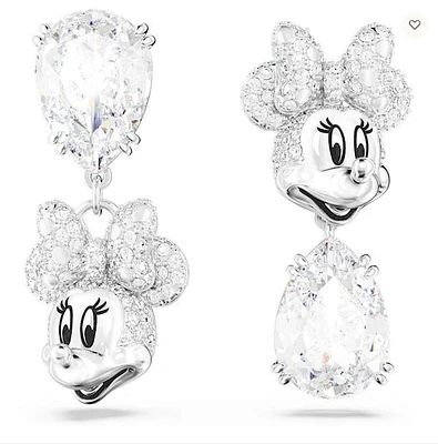 Swarovski Disney Minnie Mouse drop earrings Asymmetrical design, White, Rhodium plated  5668779 - Discontinued