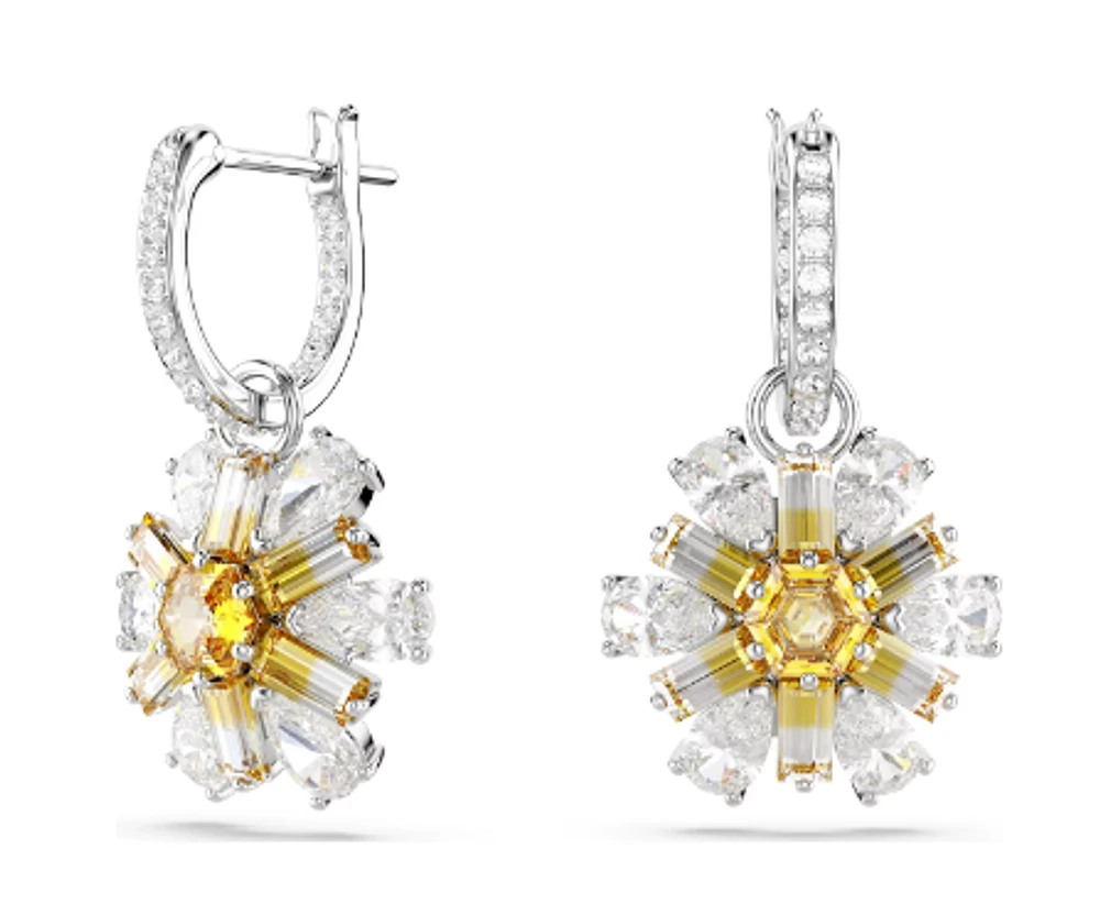 Swarovski - Idyllia drop earrings, Flower, Yellow, Rhodium plated - 5683243