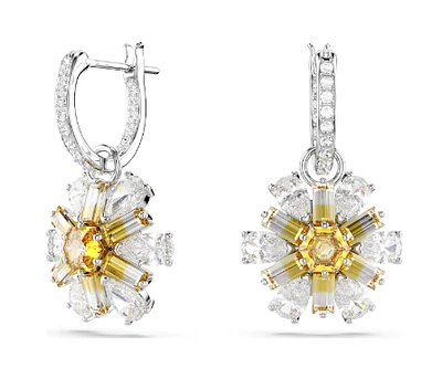 Swarovski - Idyllia drop earrings, Flower, Yellow, Rhodium plated - 5683243