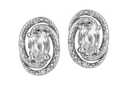 925 Sterling Silver Topaz & Diamond Halo Stud Earrings