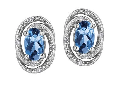 925 Sterling Silver Topaz & Diamond Halo Stud Earrings