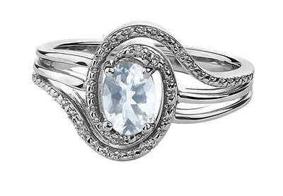 925 Sterling Silver Aquamarine & Diamond Ring - 4.5