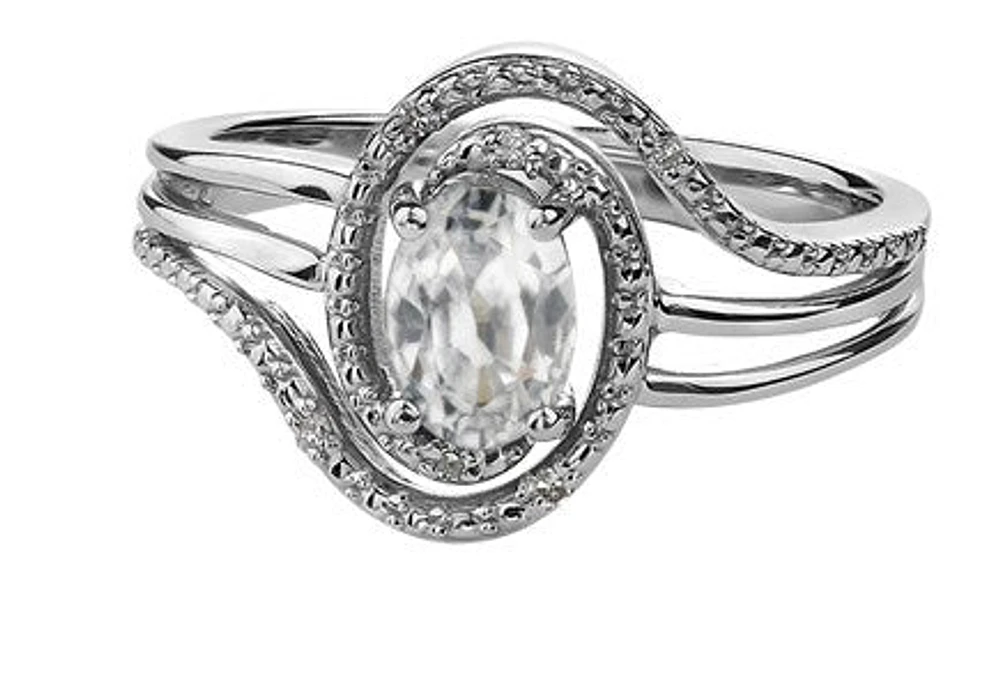 925 Sterling Silver White Topaz & Diamond Ring - 4.5