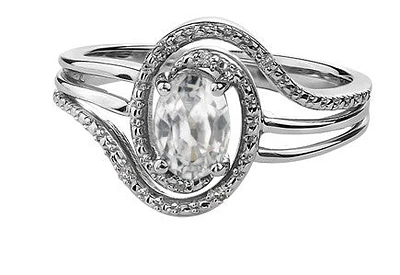 925 Sterling Silver White Topaz & Diamond Ring - 4.5