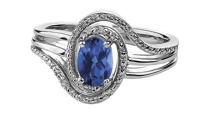 925 Sterling Silver Sapphire & Diamond Ring - 4.5