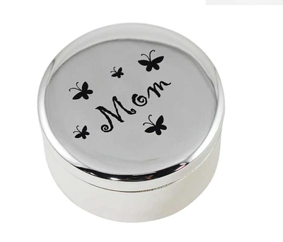 Silver Plated Round "Mom" Trinket Box
