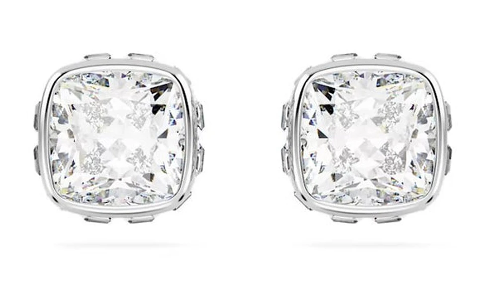 Swarovski - Birthstone stud earrings, Square cut, April, White, Rhodium plated - 5661957