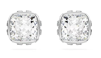 Swarovski - Birthstone stud earrings, Square cut, April, White, Rhodium plated - 5661957