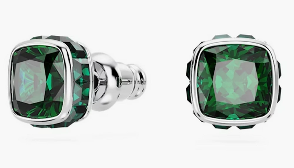 Swarovski Birthstone stud earrings, Square cut, May, Green, Rhodium plated - 5660801