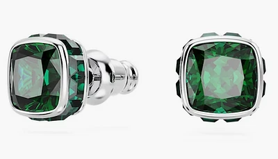 Swarovski Birthstone stud earrings, Square cut, May, Green, Rhodium plated - 5660801
