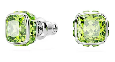 Swarovski Birthstone stud earrings, Square cut, August, Green, Rhodium plated - 5661958