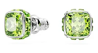 Swarovski Birthstone stud earrings, Square cut, August, Green, Rhodium plated - 5661958