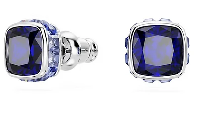 Swarovski Birthstone stud earrings, Square cut, September, Blue, Rhodium plated - 5660803