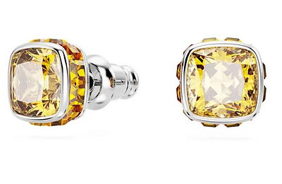 Swarovski Birthstone stud earrings, Square cut, November, Yellow, Rhodium plated - 5660802