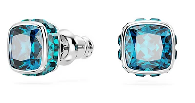 Swarovski Birthstone stud earrings, Square cut, December, Blue, Rhodium plated - 5660796