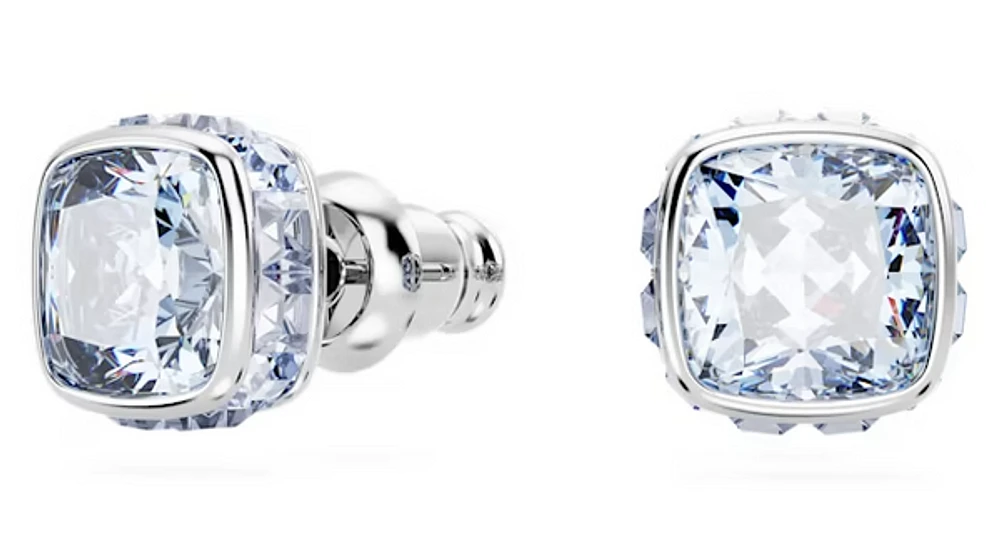 Swarovski Birthstone stud earrings, Square cut, March, Blue, Rhodium plated - 5660800
