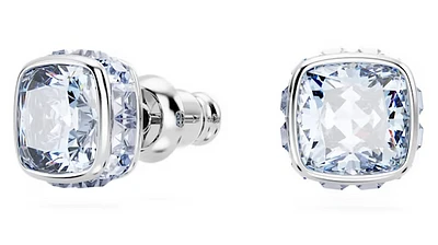 Swarovski Birthstone stud earrings, Square cut, March, Blue, Rhodium plated - 5660800
