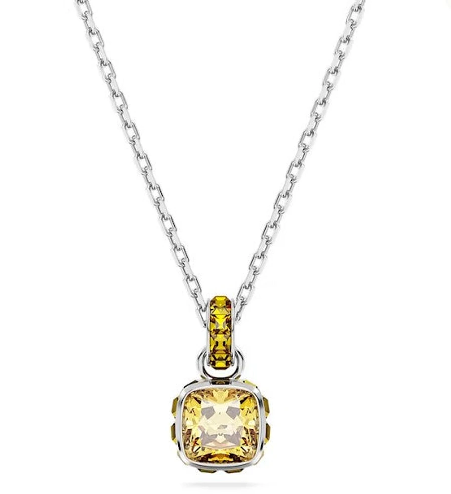 Birthstone pendant, Square cut, November, Yellow, Rhodium plated - 5651792