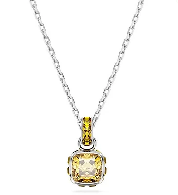 Birthstone pendant, Square cut, November, Yellow, Rhodium plated - 5651792