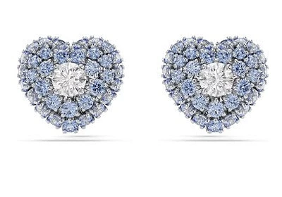 Swarovski Hyperbola stud earrings, Heart, Blue, Rhodium plated - 5683576