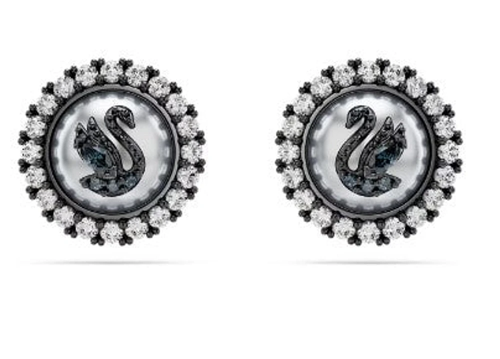Swarovski - Iconic Swan stud earrings, Swan, Gray, Ruthenium plated - 5680848 - Discontinued