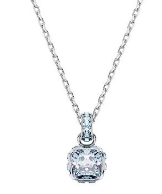 Birthstone pendant, Square cut, March, Blue, Rhodium plated 5651794