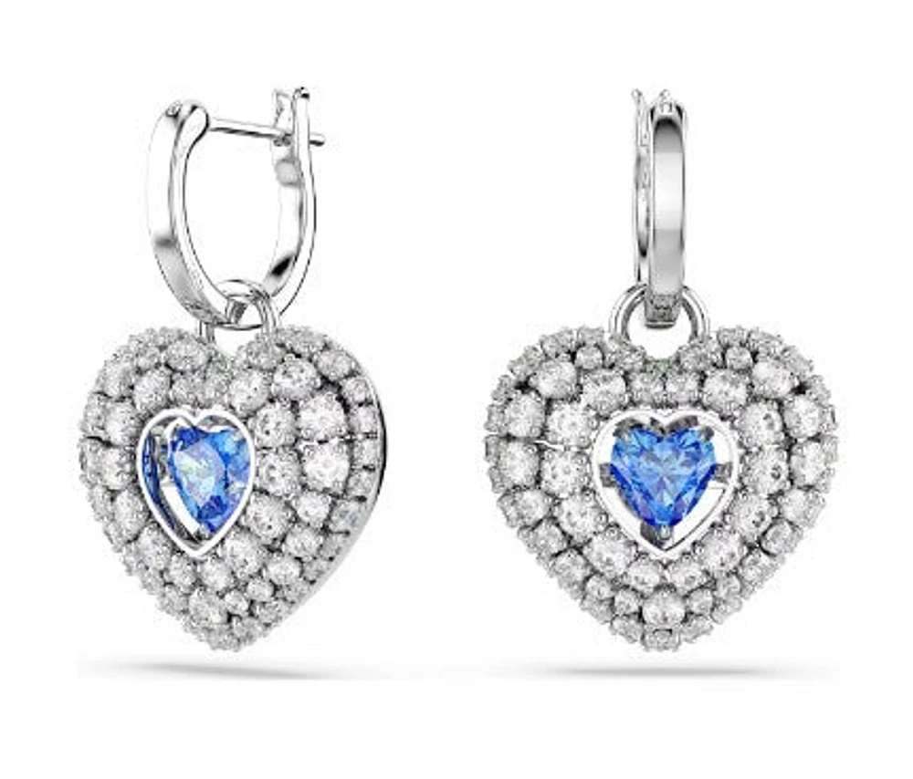 Swarovski - Hyperbola drop earrings, Heart, Blue, Rhodium plated - 5680392