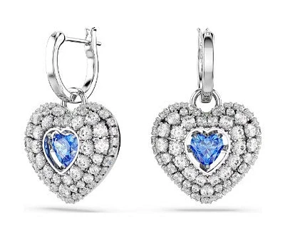 Swarovski - Hyperbola drop earrings, Heart, Blue, Rhodium plated - 5680392