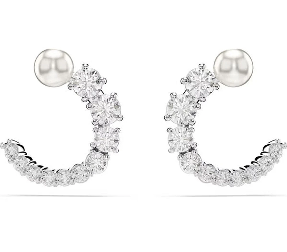 Swarovski - Matrix hoop earrings, Crystal pearl, Round cut, White, Rhodium plated 5692260/5701602 (SS)