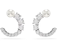 Swarovski - Matrix hoop earrings, Crystal pearl, Round cut, White, Rhodium plated 5692260/5701602 (SS)