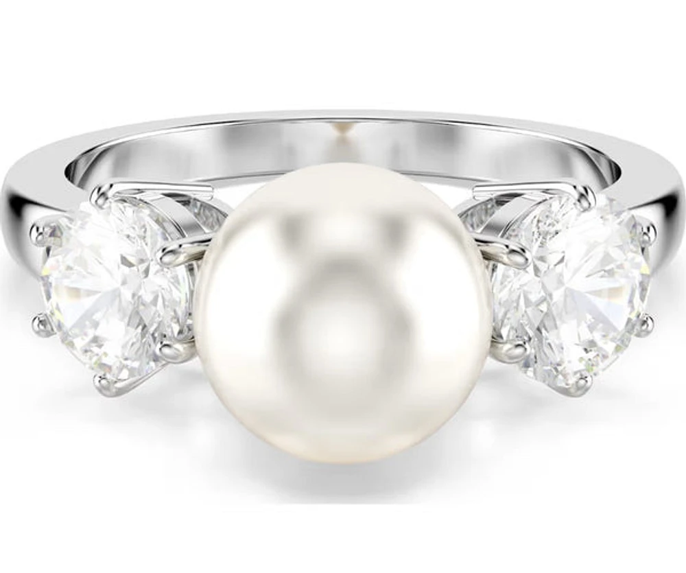 Swarovski - Matrix ring, Crystal pearl, Round cut, White, Rhodium plated Size 58 - 5689628
