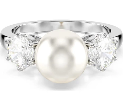 Swarovski - Matrix ring, Crystal pearl, Round cut, White, Rhodium plated Size 58 - 5689628