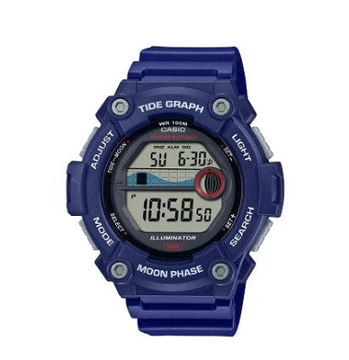 Casio Tide Graph Moon Phase Men's Sports Watch w/Illuminator (Model WS-1300H-2AV Blue), Blue, Digital