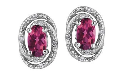 925 Sterling Silver Pink Topaz & Diamond Halo Stud Earrings