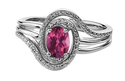 925 Sterling Silver Pink Topaz & Diamond Ring - 4.5