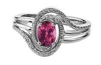925 Sterling Silver Pink Topaz & Diamond Ring - 4.5
