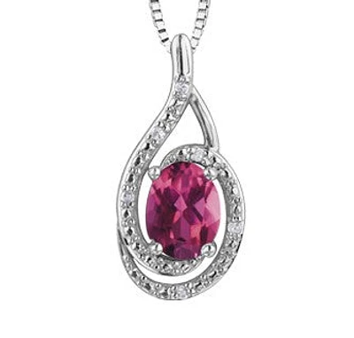 925 Sterling Silver Pink Topaz & Diamond Necklace