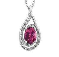 925 Sterling Silver Pink Topaz & Diamond Necklace