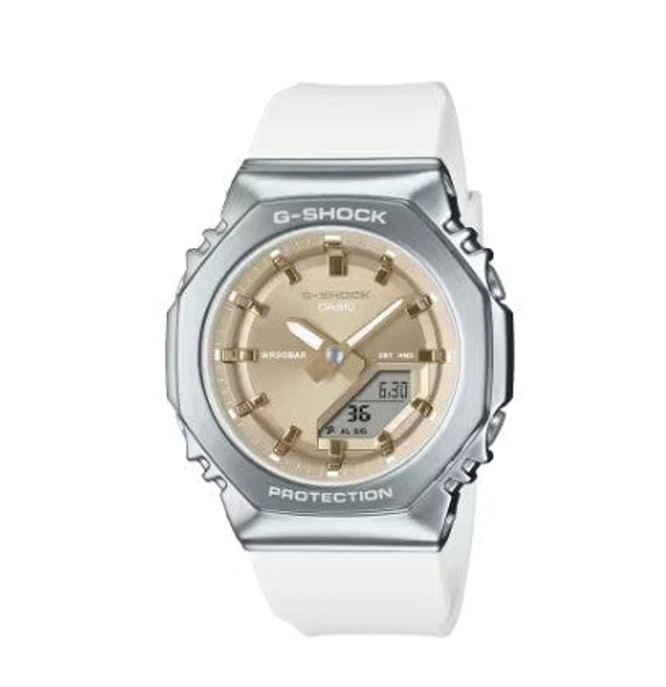 Casio G-Shock Analog Digital Watch, White & Gold,  GMS2110-7A9